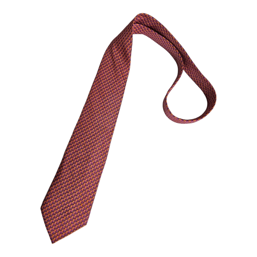 HERMÈS 5628 EA XL Orange/Purple Snail Silk LUXURY Tie FRANCE